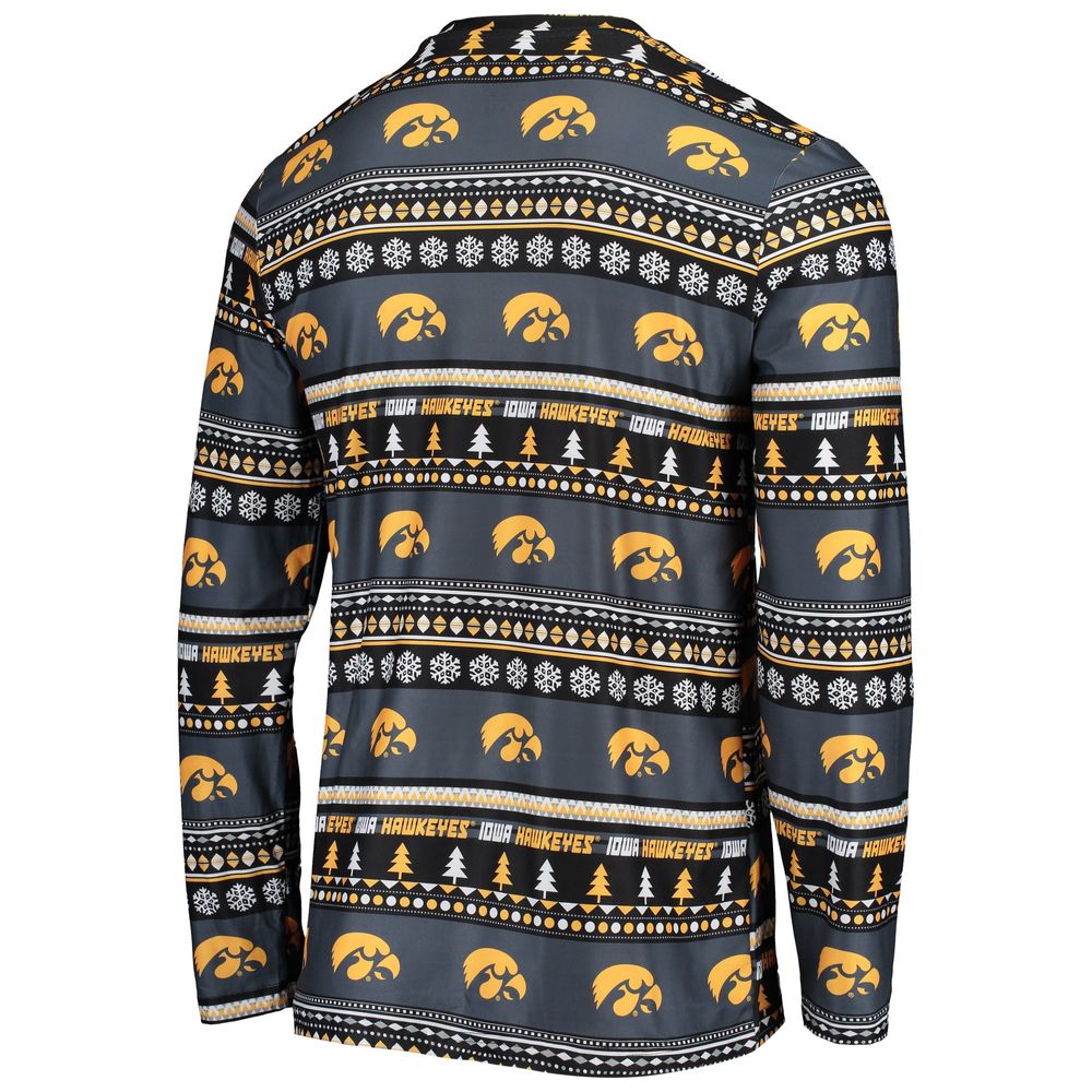 Men's Concepts Sport Black Iowa Hawkeyes Ugly Sweater Long Sleeve T-Shirt and Pants Sleep Set