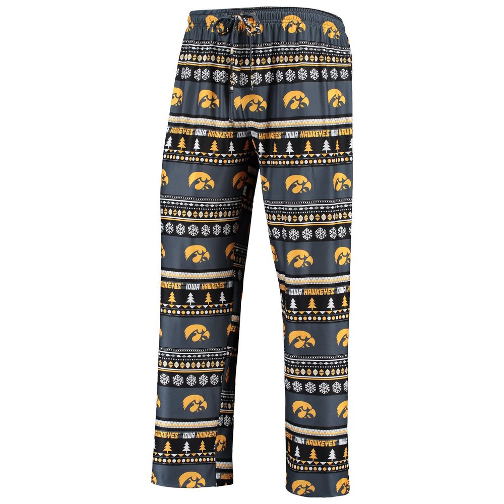 Men's Concepts Sport Black Iowa Hawkeyes Ugly Sweater Long Sleeve T-Shirt and Pants Sleep Set