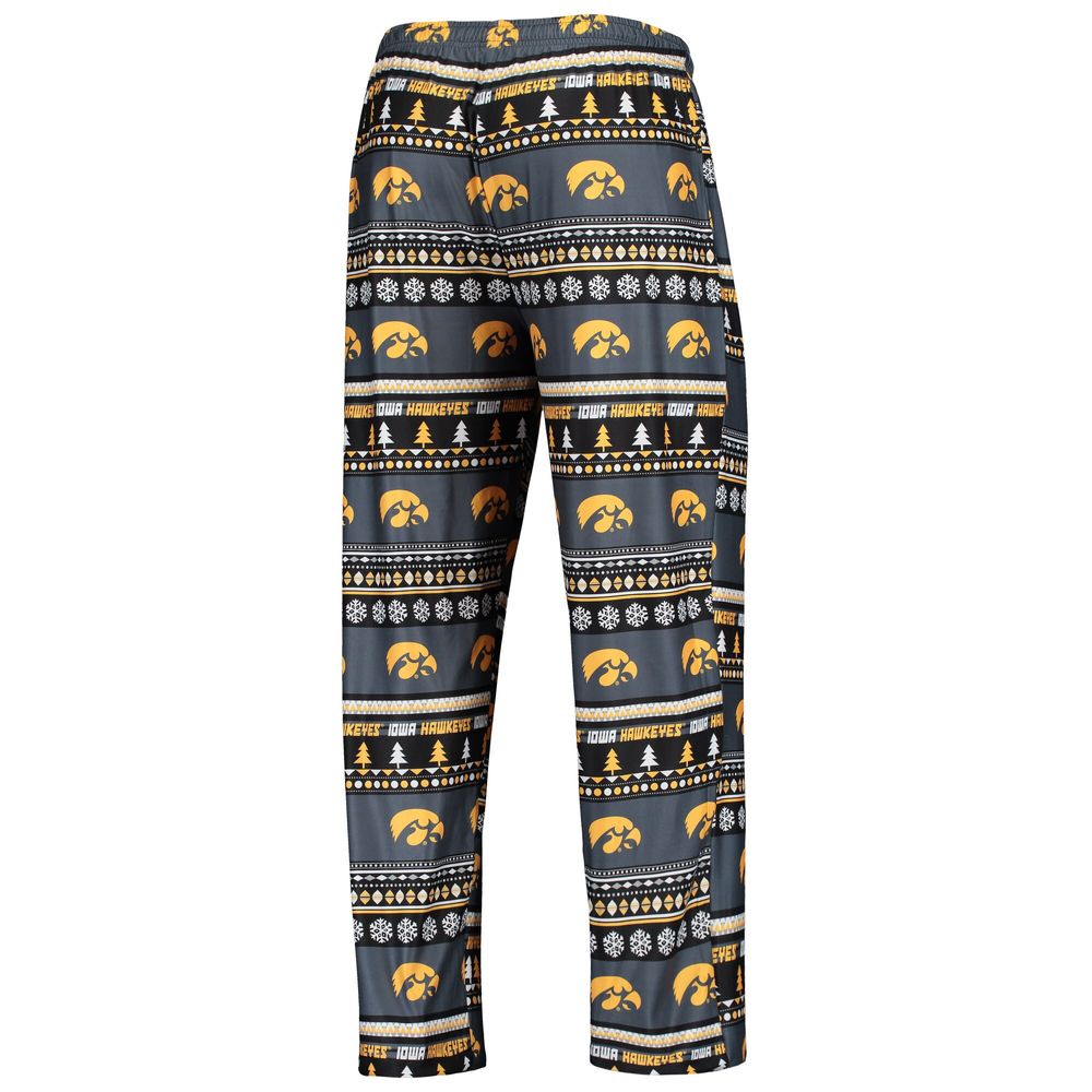 Men's Concepts Sport Black Iowa Hawkeyes Ugly Sweater Long Sleeve T-Shirt and Pants Sleep Set