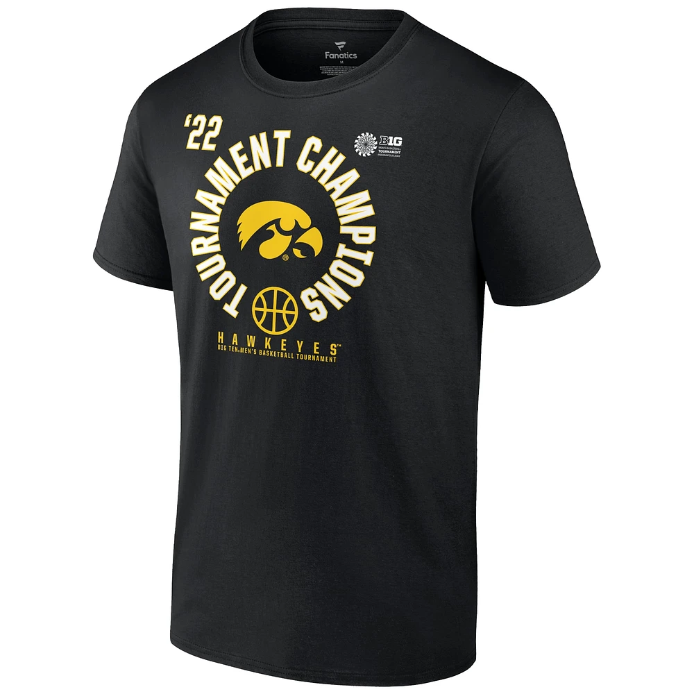 Fanatics pour hommes Noir Iowa Hawkeyes 2022 Big Ten Men's Basketball Conference Tournament Champions T-shirt