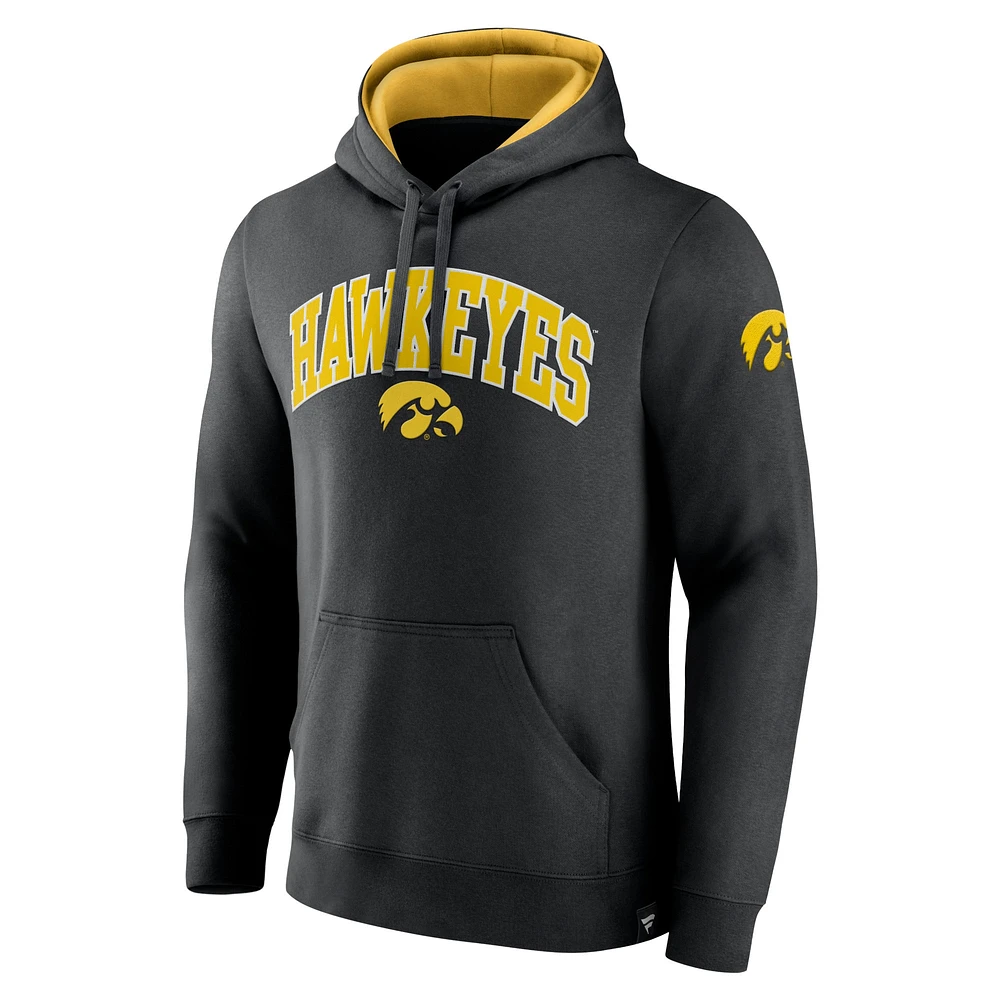 Men's Fanatics Black Iowa Hawkeyes Arch & Logo Tackle Twill Pullover Hoodie