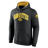 Men's Fanatics Black Iowa Hawkeyes Arch & Logo Tackle Twill Pullover Hoodie