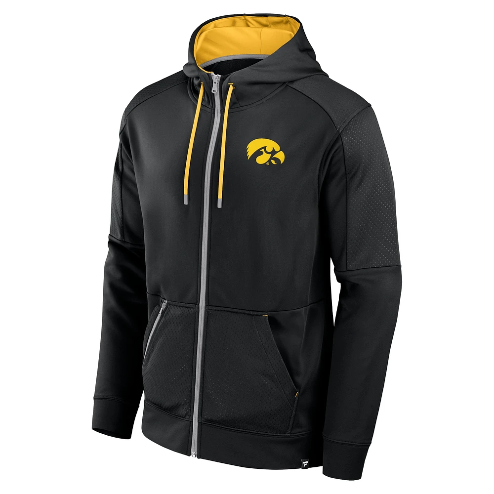 Men's Fanatics Black Iowa Hawkeyes Defender Full-Zip Hoodie