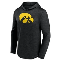 Men's Fanatics Heather Black Iowa Hawkeyes Transitional Hoodie T-Shirt