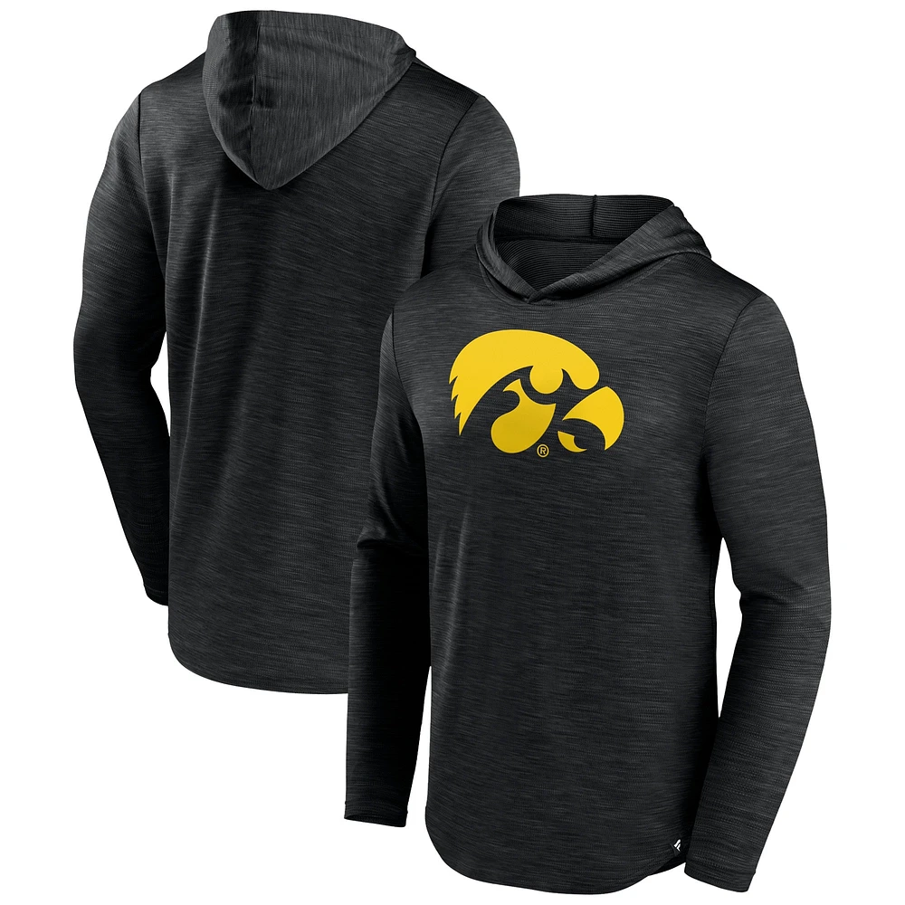 Men's Fanatics Heather Black Iowa Hawkeyes Transitional Hoodie T-Shirt