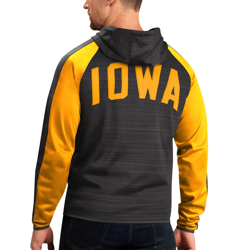 Sweat à capuche pour homme G-III Sports by Carl Banks Noir Iowa Hawkeyes Neutral Zone Raglan Full-Zip Track Jacket