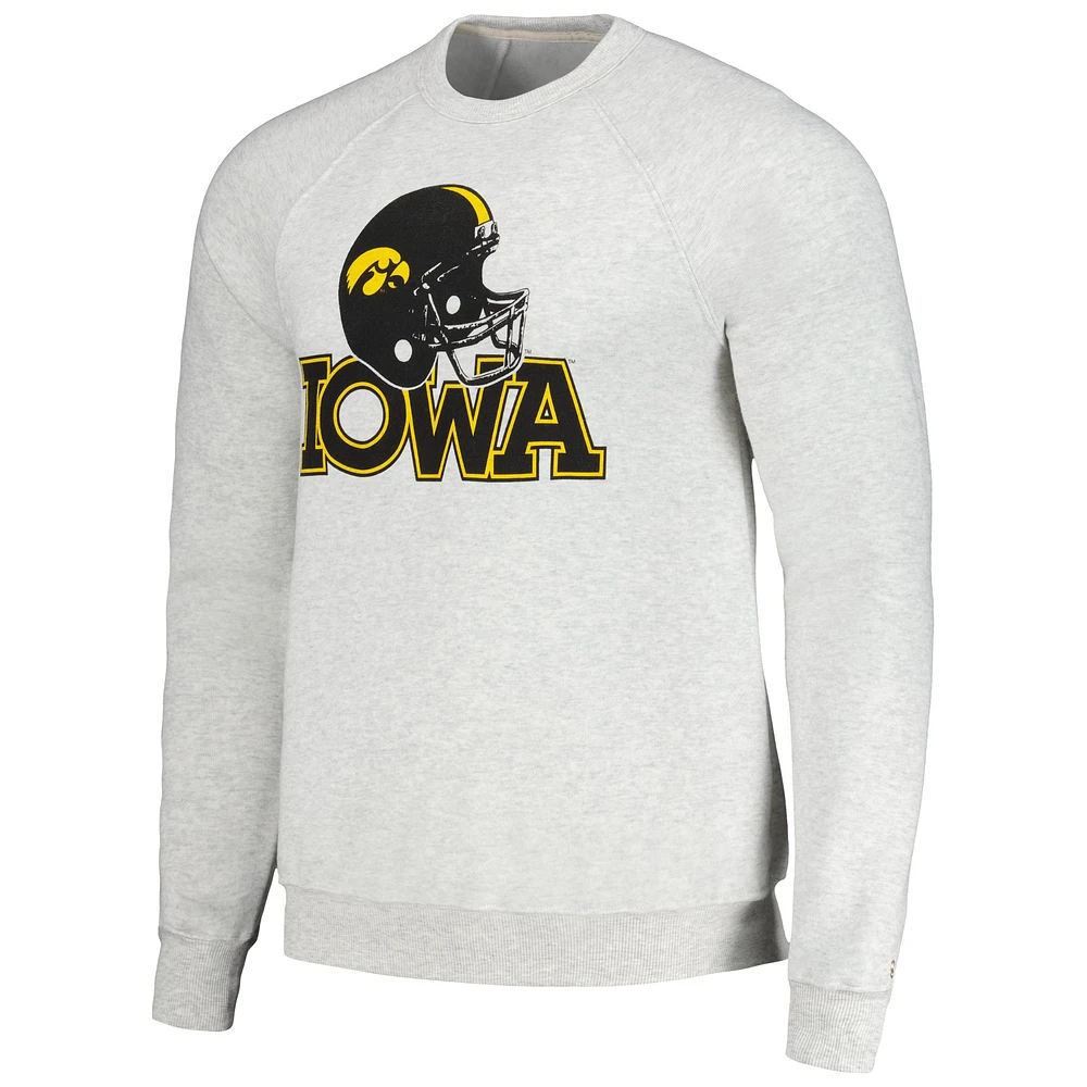 Men's Homefield Heather Gray Iowa Hawkeyes Tri-Blend Crewneck Pullover Sweatshirt