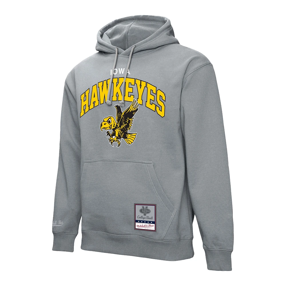 Men's Mitchell & Ness  Heather Gray Iowa Hawkeyes Classic Arch Pullover Hoodie