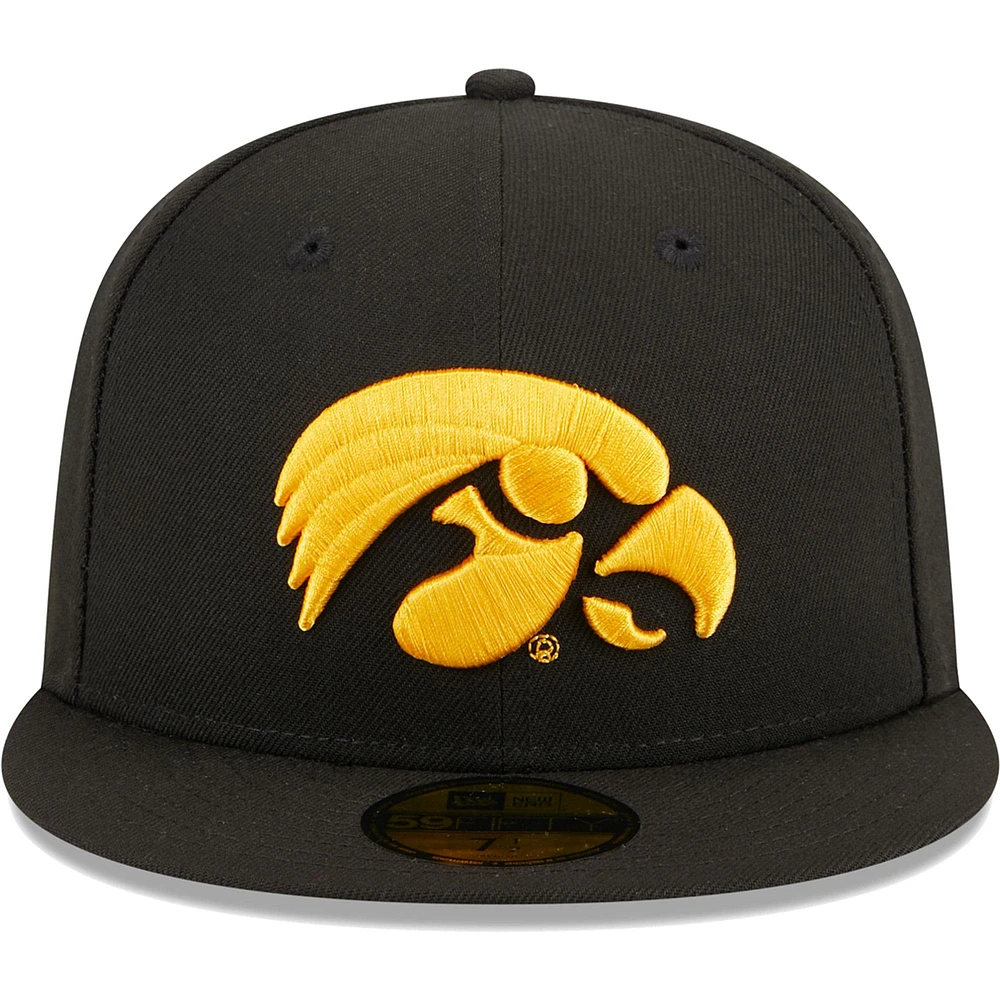 Casquette ajustée 59FIFTY Iowa Hawkeyes de New Era pour homme noire