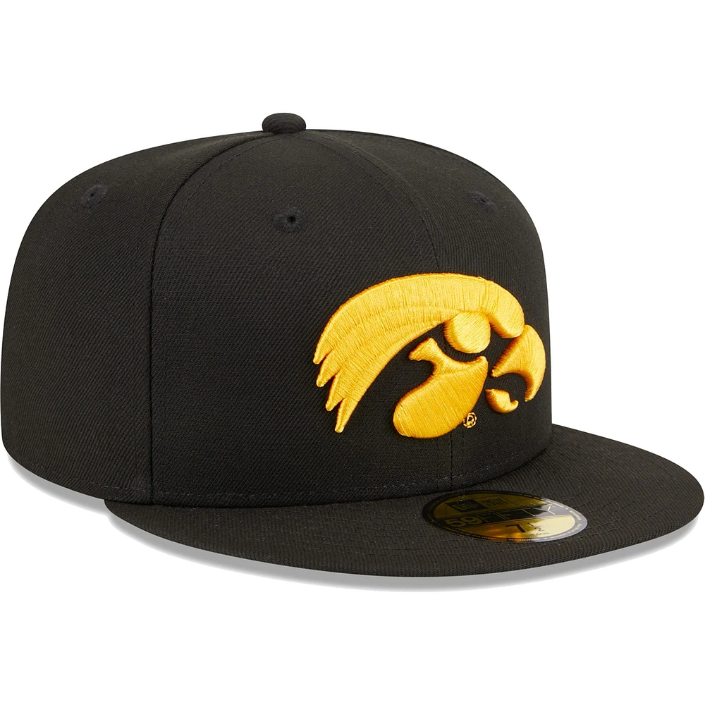 Casquette ajustée 59FIFTY Iowa Hawkeyes de New Era pour homme noire