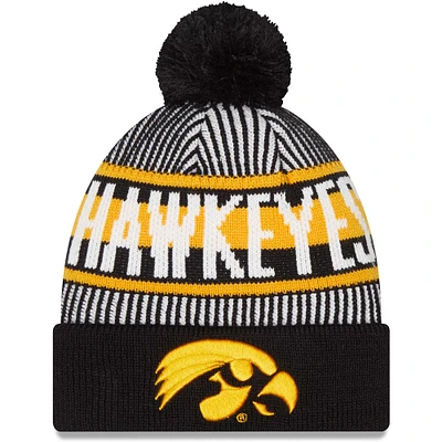 Bonnet en tricot noir avec logo Iowa Hawkeyes pour homme New Era