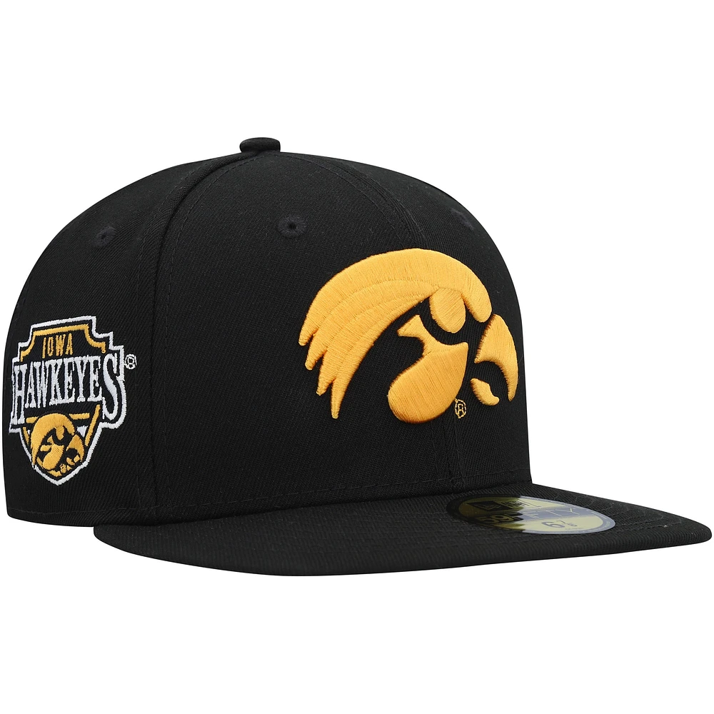 Casquette ajustée 59FIFTY Iowa Hawkeyes Patch New Era pour homme noire