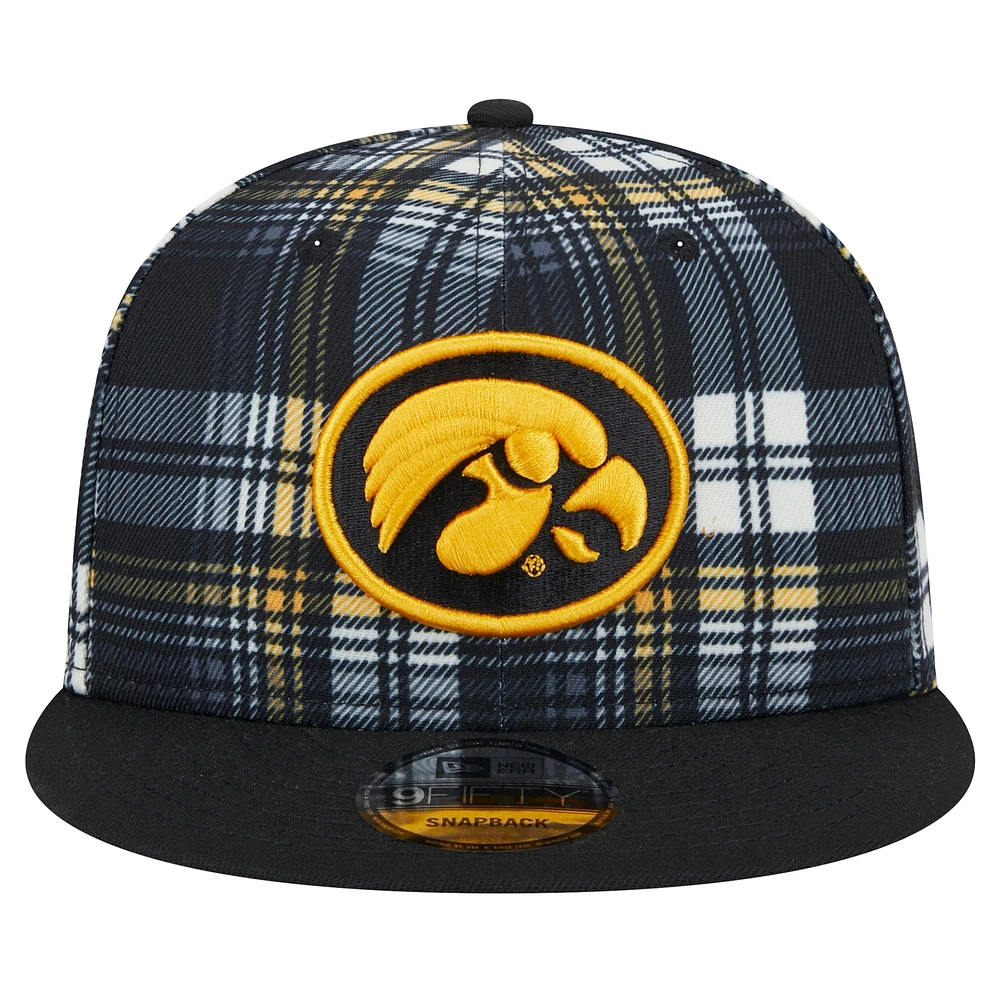 Men's New Era Black Iowa Hawkeyes Plaid 9FIFTY Snapback Hat