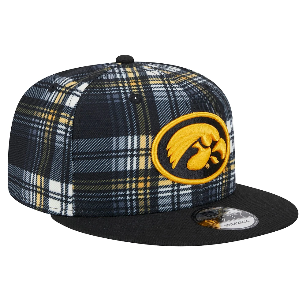 Men's New Era Black Iowa Hawkeyes Plaid 9FIFTY Snapback Hat