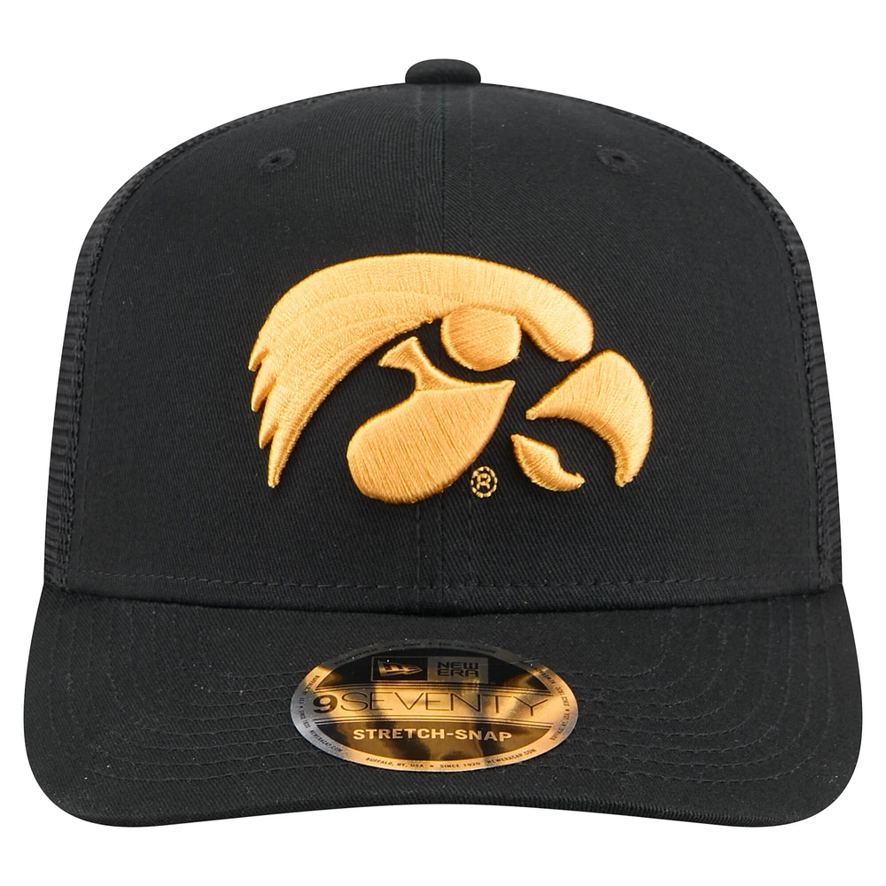 Men's New Era Black Iowa Hawkeyes Primary 9SEVENTY Trucker Stretch-Snap Hat