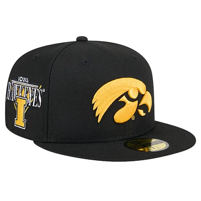 Casquette ajustée noire Iowa Hawkeyes Throwback 59FIFTY New Era pour hommes