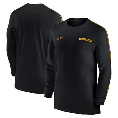 T-shirt à manches longues Nike Iowa Hawkeyes Sideline Coach UV Performance pour homme, noir