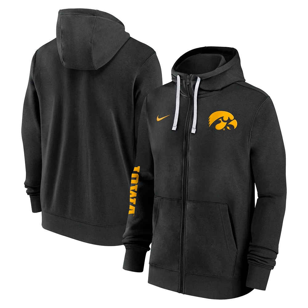 Sweat à capuche entièrement zippé Nike noir Iowa Hawkeyes 2024 Sideline pour homme