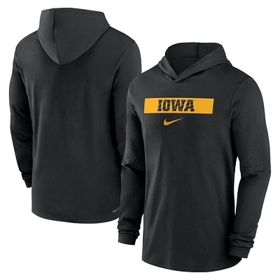 Men's Nike Black Iowa Hawkeyes 2024 Sideline Hoodie Performance Long Sleeve T-Shirt