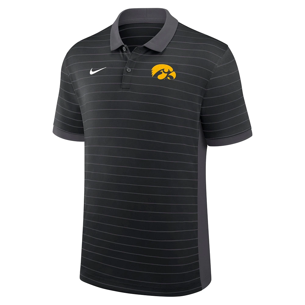 Men's Nike Black Iowa Hawkeyes 2025 Early Season Coaches Sideline Victory Stripe Performance Polo