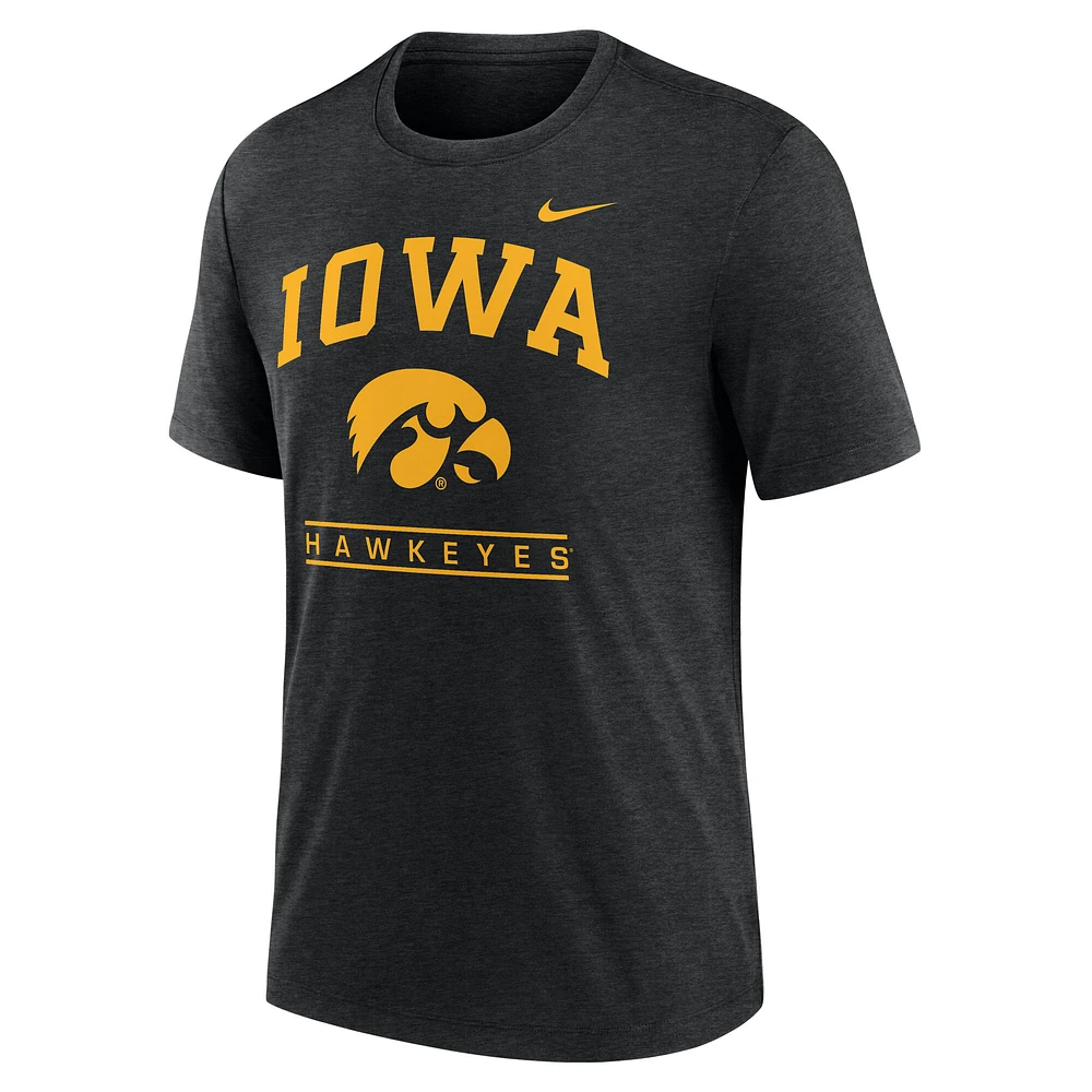 Men's Nike Black Iowa Hawkeyes Arch Over Logo Tri-Blend T-Shirt