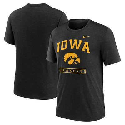 T-shirt Nike noir Iowa Hawkeyes Arch Over Logo Tri-Blend pour homme