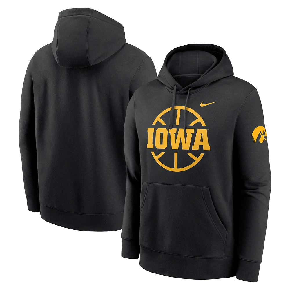 Men's Nike  Black Iowa Hawkeyes Basketball Icon Club Fleece Pullover Hoodie