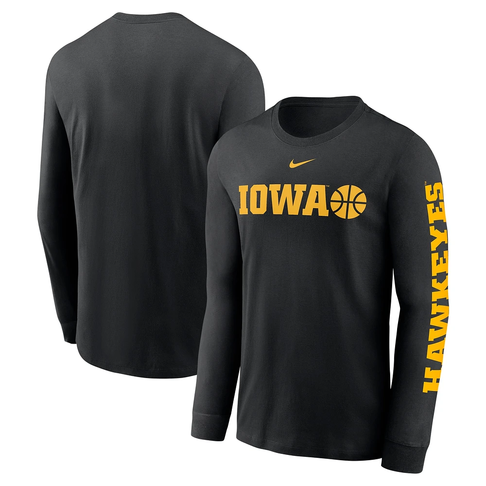 T-shirt à manches longues Nike Iowa Hawkeyes Basketball Icon Two-Hit pour homme, noir