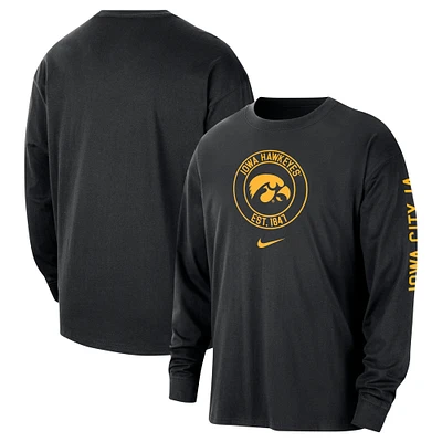 T-shirt à manches longues Nike Iowa Hawkeyes Heritage Max90 pour homme, noir