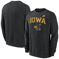 Men's Nike Black Iowa Hawkeyes Legacy Classic Tackle Twill Embroidered Arch Over Logo Pullover Sweatshirt