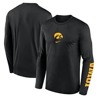 T-shirt à manches longues Nike pour homme Iowa Hawkeyes Primetime Center Lockup Two-Hit Legend noir