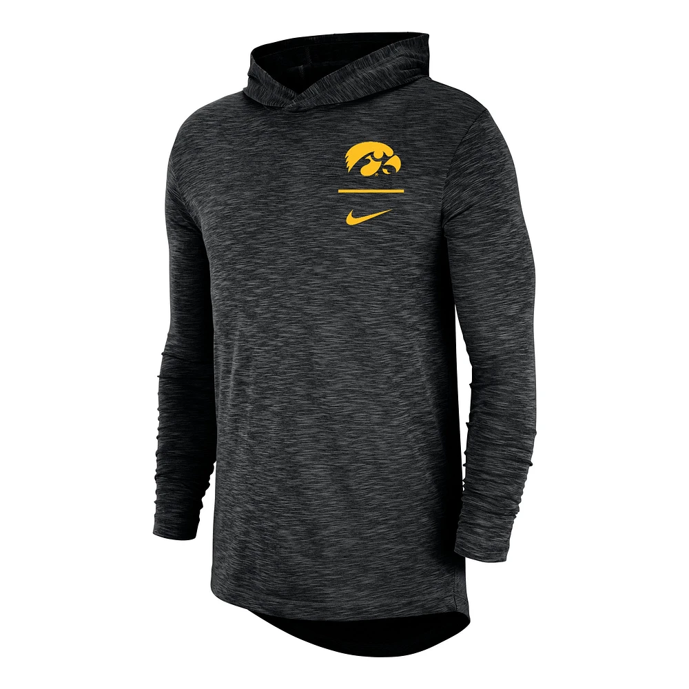 Men's Nike Black Iowa Hawkeyes Slub Performance Long Sleeve Hoodie T-Shirt