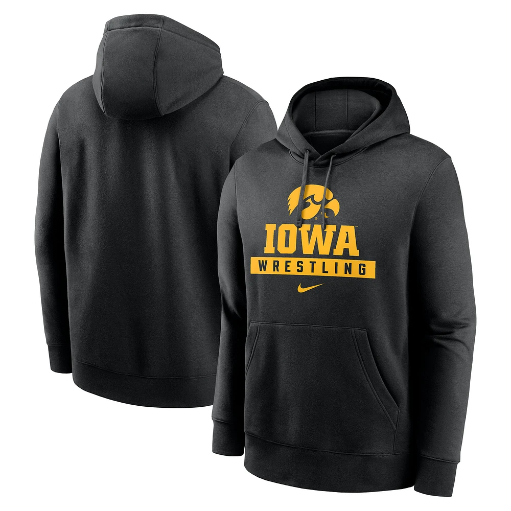 Sweat à capuche en polaire Nike Iowa Hawkeyes Wrestling Stack Club pour homme, noir