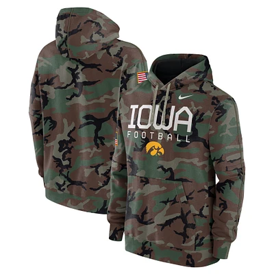 Sweat à capuche en polaire Nike Camo Iowa Hawkeyes 2024 Military Appreciation Club pour homme