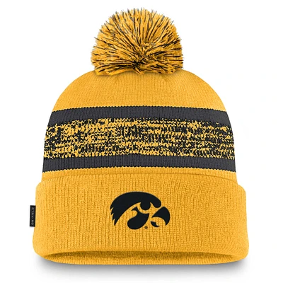 Men's Nike  Gold Iowa Hawkeyes On-Field Peak Cuffed Knit Hat with Pom