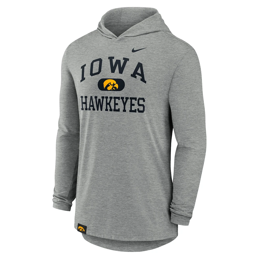 T-shirt à capuche manches longues Nike Iowa Hawkeyes Blitz gris chiné pour homme