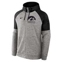 Sweat à capuche Nike Iowa Hawkeyes Fitness Performance entièrement zippé et raglan gris chiné pour homme