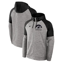 Sweat à capuche Nike Iowa Hawkeyes Fitness Performance entièrement zippé et raglan gris chiné pour homme