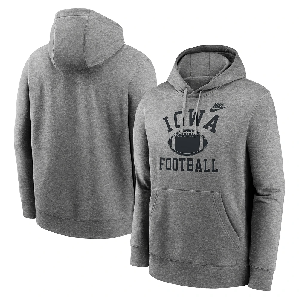 Sweat à capuche en polaire Nike Heather Grey Iowa Hawkeyes Legacy Football Icon Club pour homme