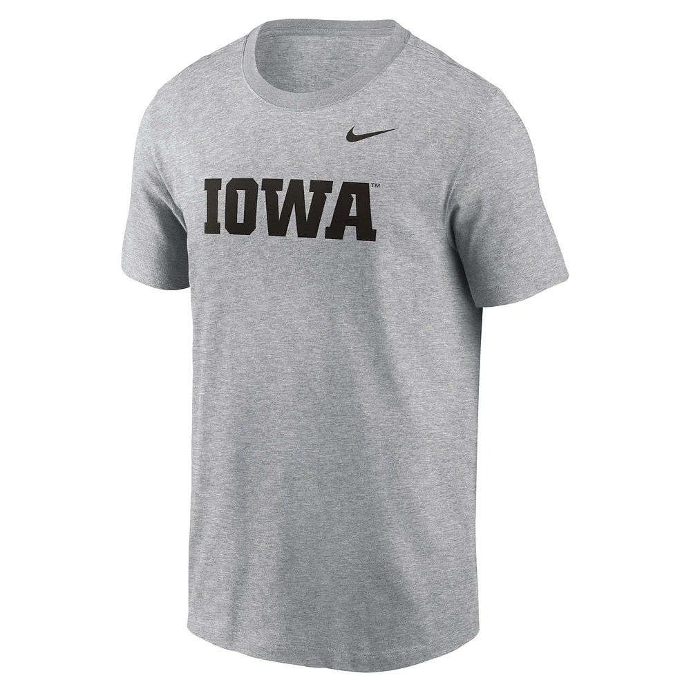 Men's Nike Heather Gray Iowa Hawkeyes Primetime Wordmark T-Shirt