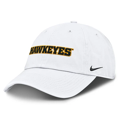 Casquette ajustable Nike Iowa Hawkeyes Core Club Mascot Wordmark pour homme, blanche