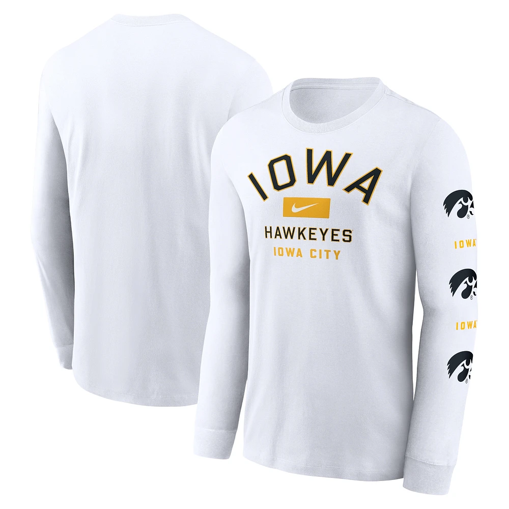 T-shirt à manches longues Nike Iowa Hawkeyes Primetime Classic Location blanc pour homme