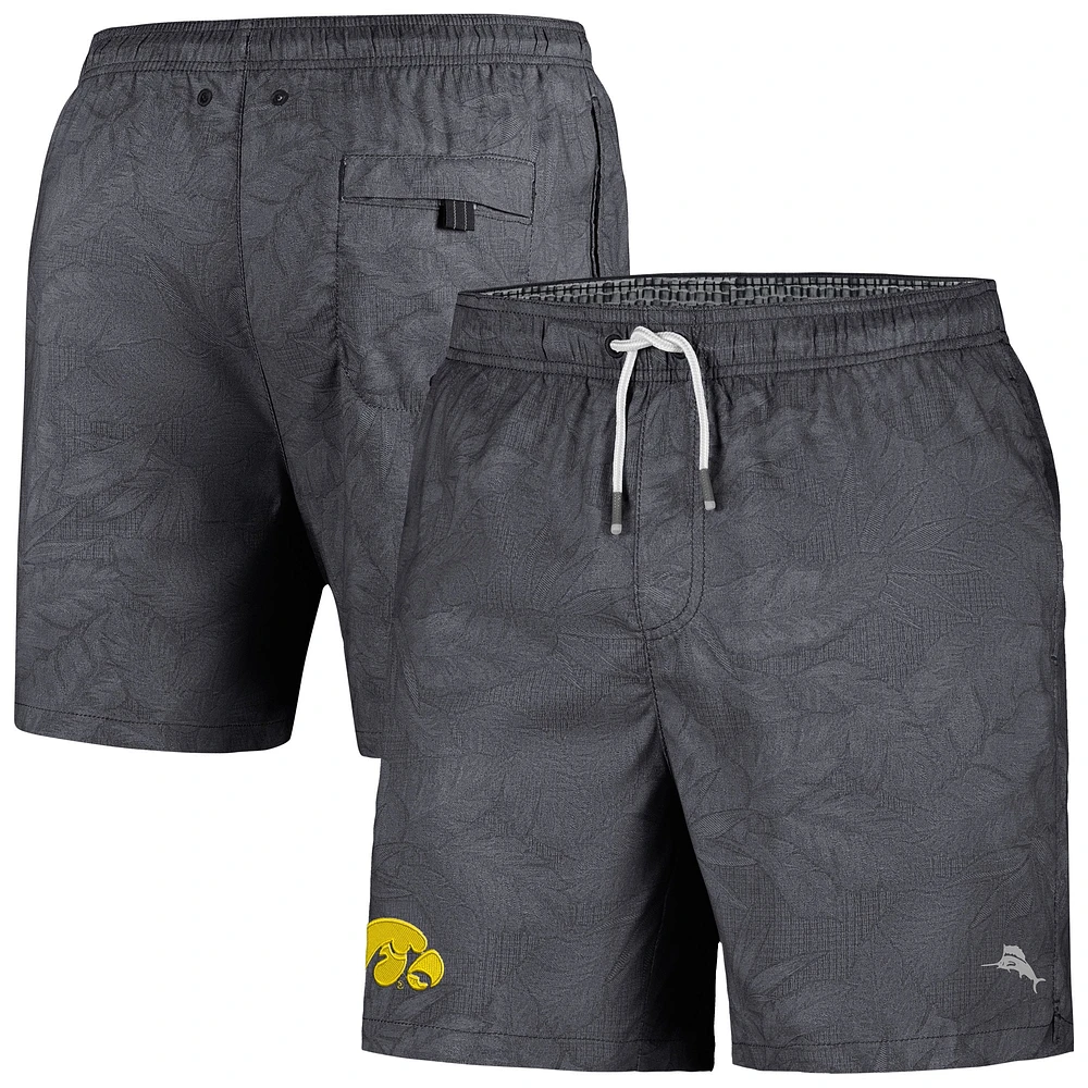 Men's Tommy Bahama Black Iowa Hawkeyes Naples Layered Leaves Swim Trunks