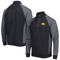 Men's Tommy Bahama Black Iowa Hawkeyes Sport Scrimmage Snap Mock Neck Raglan Button-Up Jacket