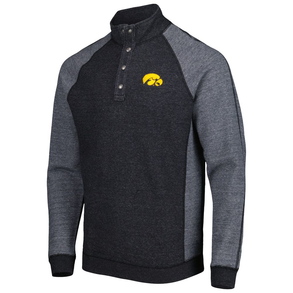 Men's Tommy Bahama Black Iowa Hawkeyes Sport Scrimmage Snap Mock Neck Raglan Button-Up Jacket