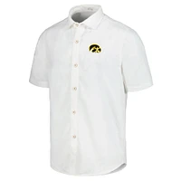 Chemise boutonnée Tommy Bahama blanche Iowa Hawkeyes Coconut Point Palm Vista IslandZone Camp pour hommes