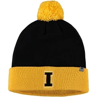 Bonnet pour hommes Top of the World noir/or Iowa Hawkeyes Core 2 tons à revers en tricot avec pompon