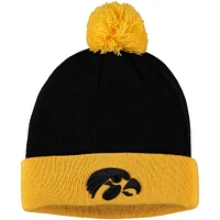 Bonnet pour hommes Top of the World noir/or Iowa Hawkeyes Core 2 tons à revers en tricot avec pompon