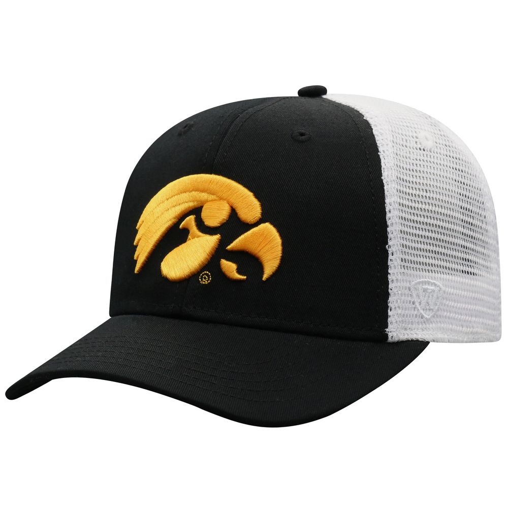 Men's Top of the World Black/White Iowa Hawkeyes Trucker Snapback Hat