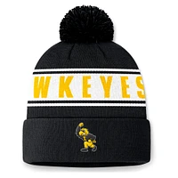 Men's Top of the World Black Iowa Hawkeyes Slash Cuffed Knit Hat with Pom